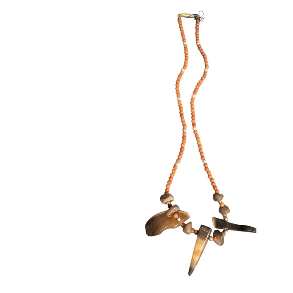 Antique Small Amber Beads Shell Necklace Bohemian Vintage Statement Jewelry